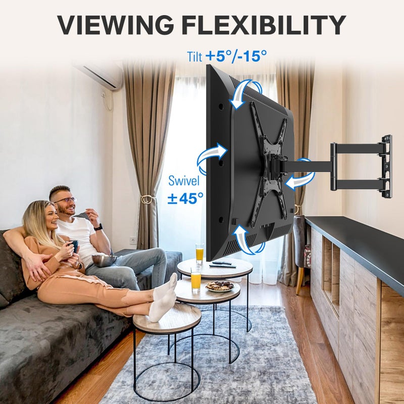 MOUNTUP TV Wall Mount Full Motion Tilting TV Mount Bracket for Most 26-55 Inch Flat Curved TVs with Swivels Articulating Arms Max VESA 400X400mm and 88lbs Fits Single Stud MU0014 - Image 2